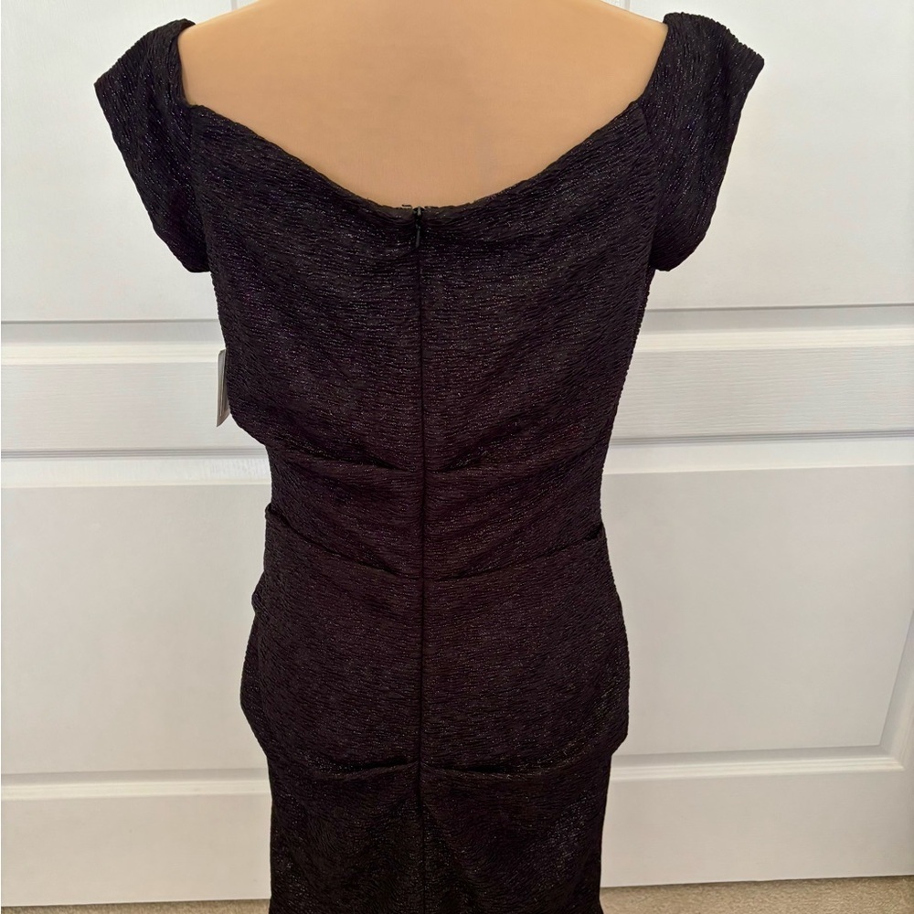 NWT Atelier Danielle Black & Silver Metallic Off Shoulder Sheath Dress | Size 12 - Picture 6 of 14